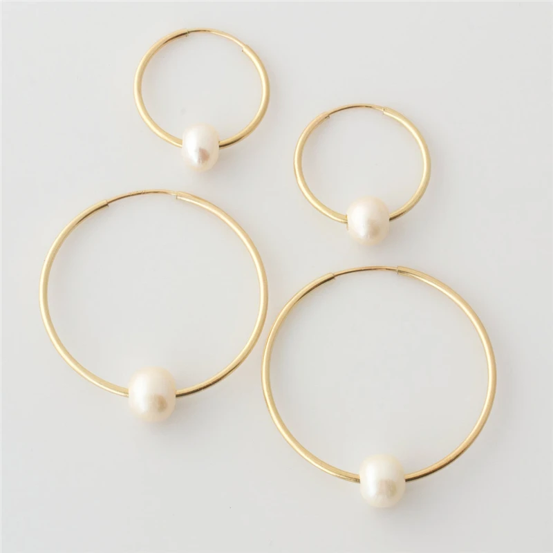 GE071 14K Gold Filled Earring Jewelry Natural Pearl Charm Hoop Earrings For Women