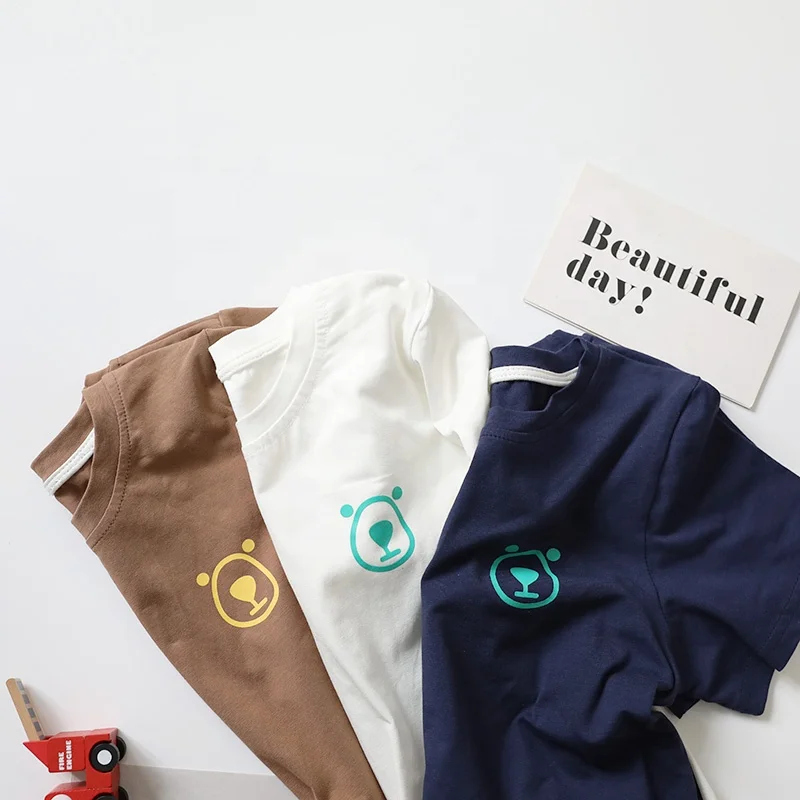 Bulk wholesale cheap kids wear bear short sleeve front and back printed baby casual shirts