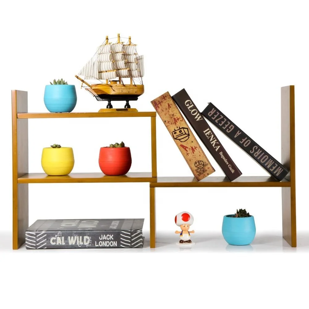 Bamboo Desktop Bookshelf Countertop Bookcase,Desk Book Storage Organizer Display Shelf Rack