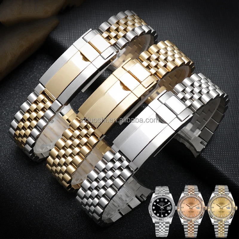 High Quality Stainless Steel Watch Strap For Ro-lex Original Watch Metal Chain With 5 Bead Steel Solid Folding Clasp 20mm