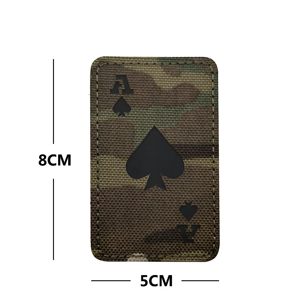 Ace of Spades Card Luminous Patch Tactical Fastener Hook & Loop Armband Reflective Emblem Badge for Clothes Backpacks Hat Vest