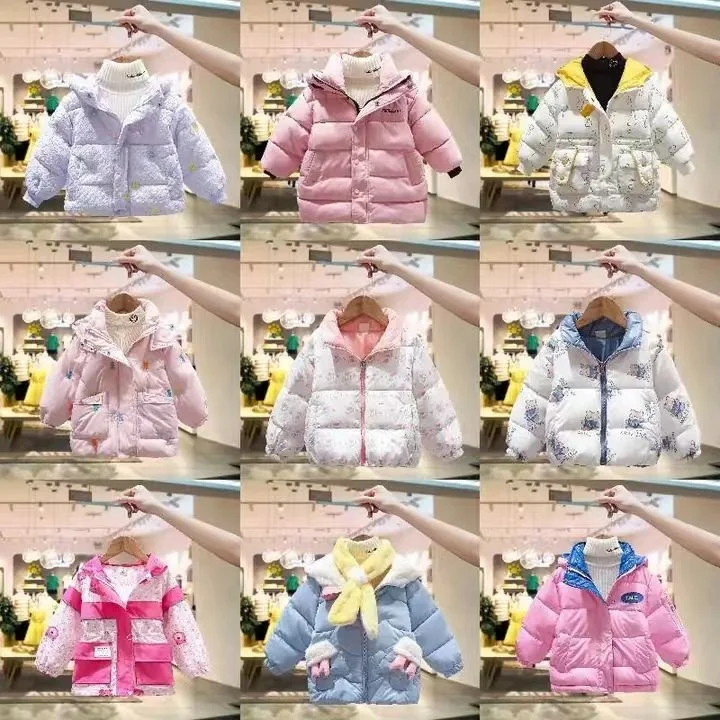 Winter Coats for Girls Hooded Waterproof Floral Printed Kids Toddler Warm Snow Jacket Children Down Jacket Cartoon Standard