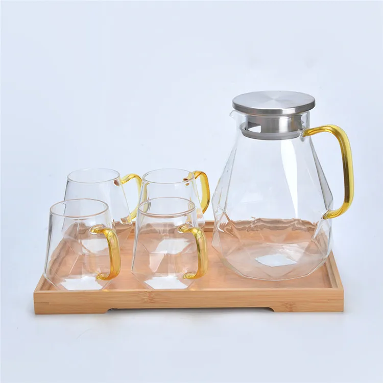 China Factory Supply Designer Heat-resistant Bling Glass kettle set Modern Glass Water Bottle