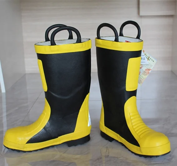 EN15090 Rubber Firefighting boots safety shoes for fireman worker black yellow