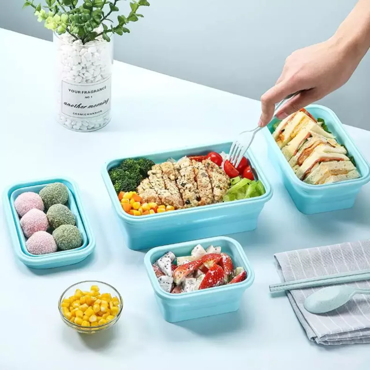 4 Pieces Per Set Lunch Box Silicone The Bins Collapsible Container Storage Boxes & Bins Foldable Food loncheras escolares kids