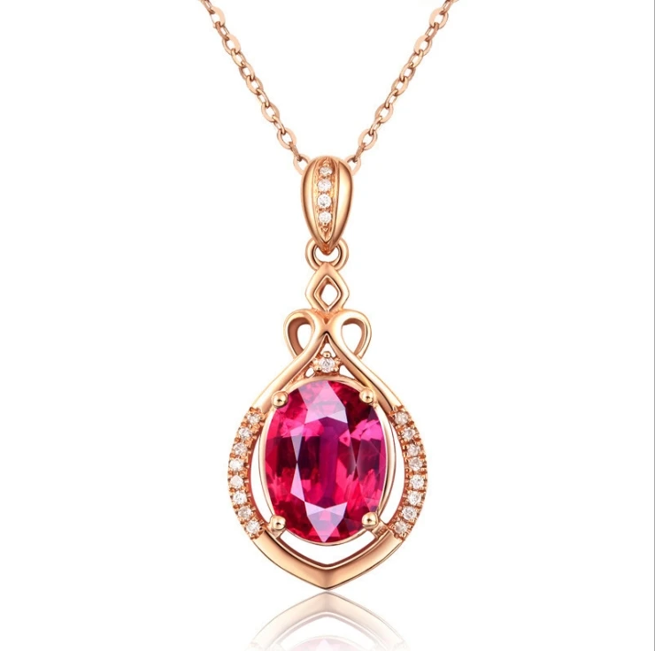 Pigeon Blood Red Rose Ruby Carnelian Pendant Women 18K Rose Gold Plated Birthstone Necklace