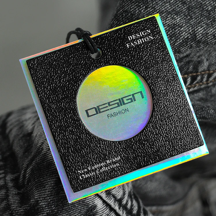 Luxury Custom logo Laser Hanging Label Swing  Garment Hologram Paper Hang Tag Holographic Hangtag for Clothing
