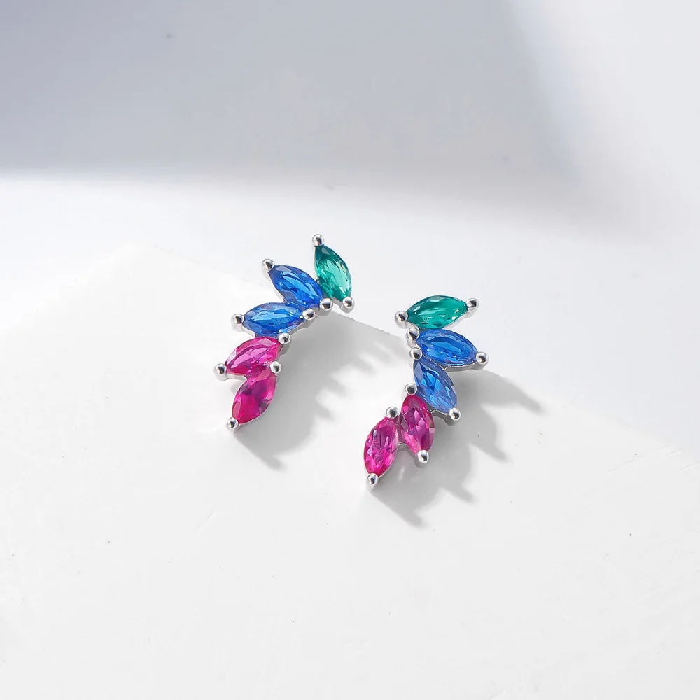 Trebdy design leaf cubic zirconia earrings stud cz colorful 925 sterling silver cubic zirconia stud earrings