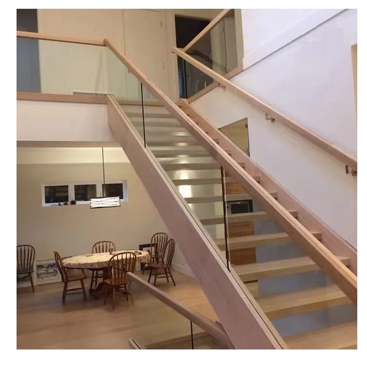 TAKA Hot Sell Apartment/Hotel single steel stringer straight floating stairs modern mono stringer wooden staircase kit