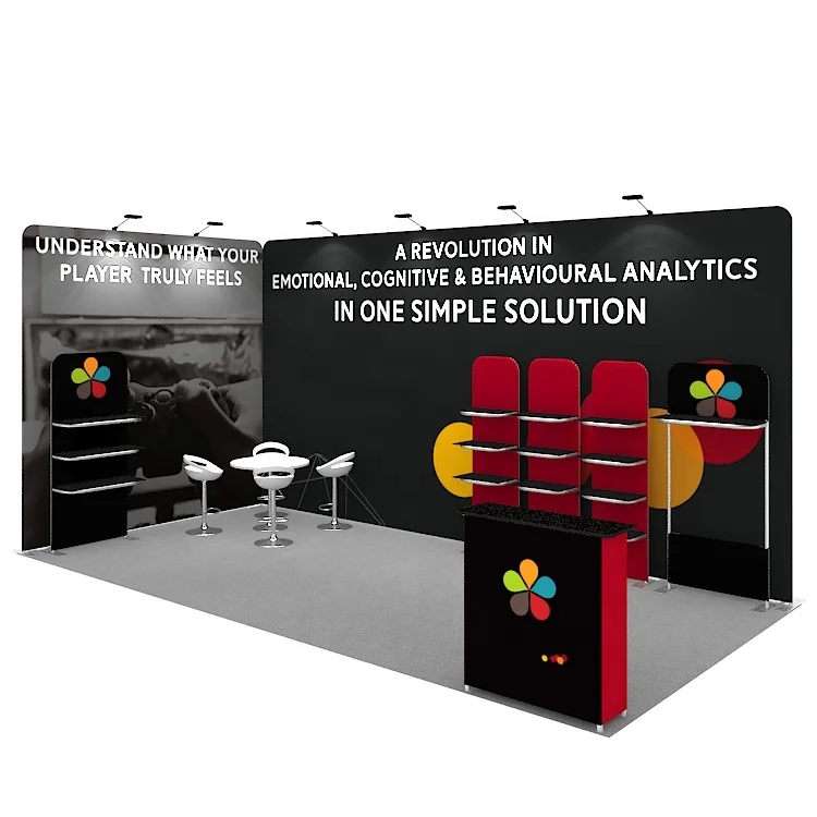 New design 10X20 portable aluminum customize promotion shelf display stands for sale advertising selling trade show booth