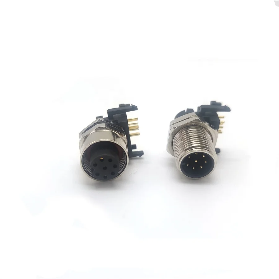 High quality M12 8pin male and female panel mount m12 connector for PCB (1600249054096)