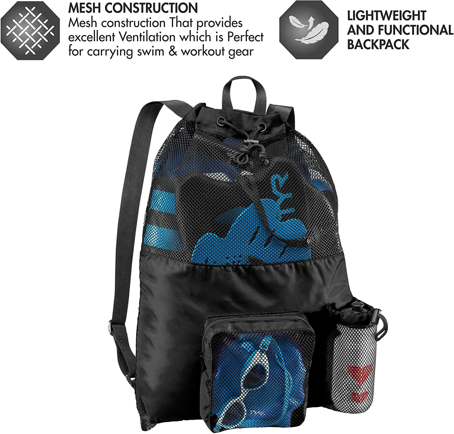 Drawstring outdoor sports training GYM mesh bag backpack wet and dry swimming gear backpack