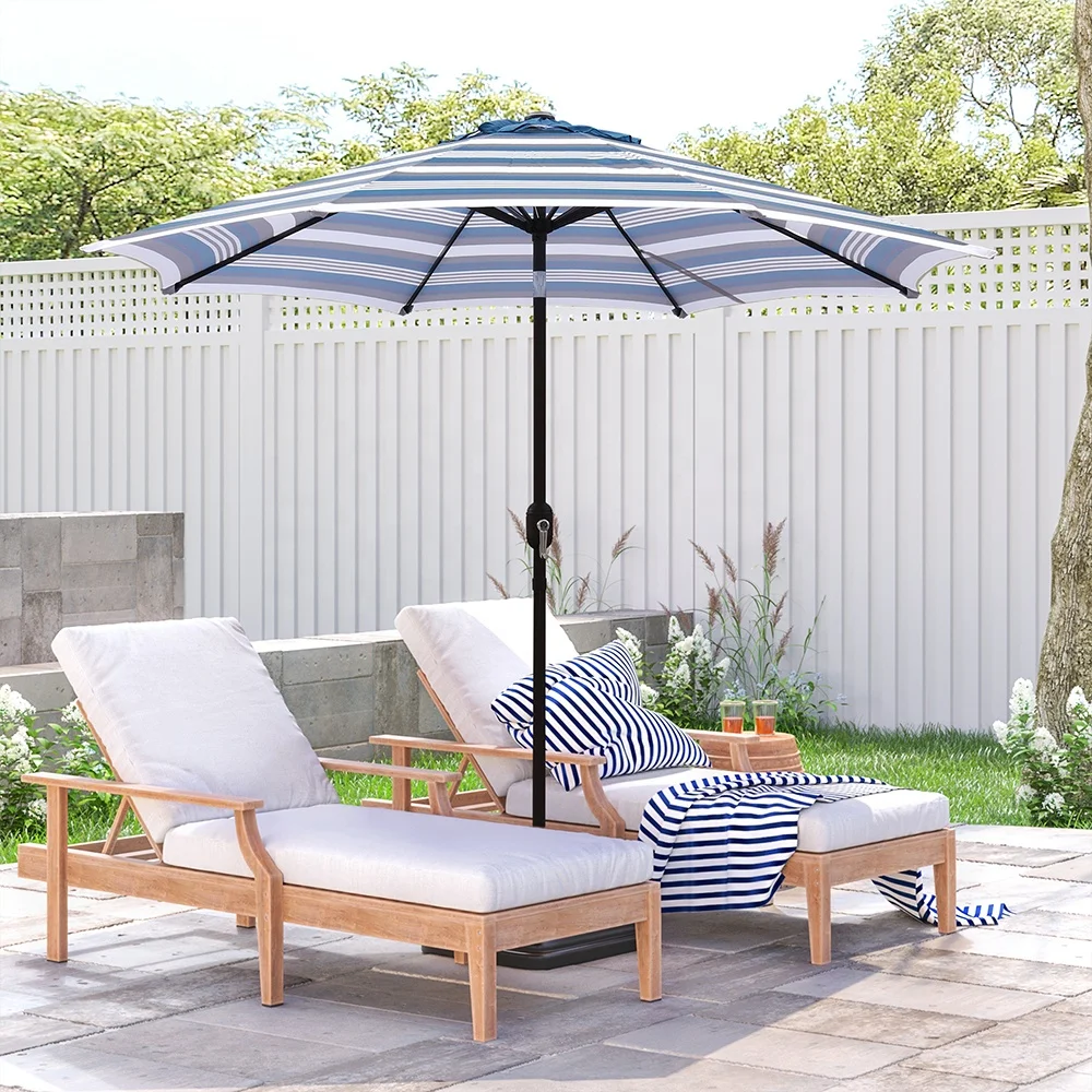 Outdoor Stripe Garden Folding Sun Beach Umbrella 9 Feet Single Pulley System Patio Garden Parasol