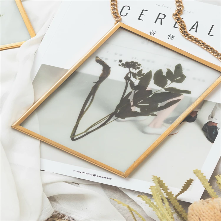 Креативная двухсторонняя Стеклянная фоторамка, настенная металлическая фоторамка с растениями, украшение для дома