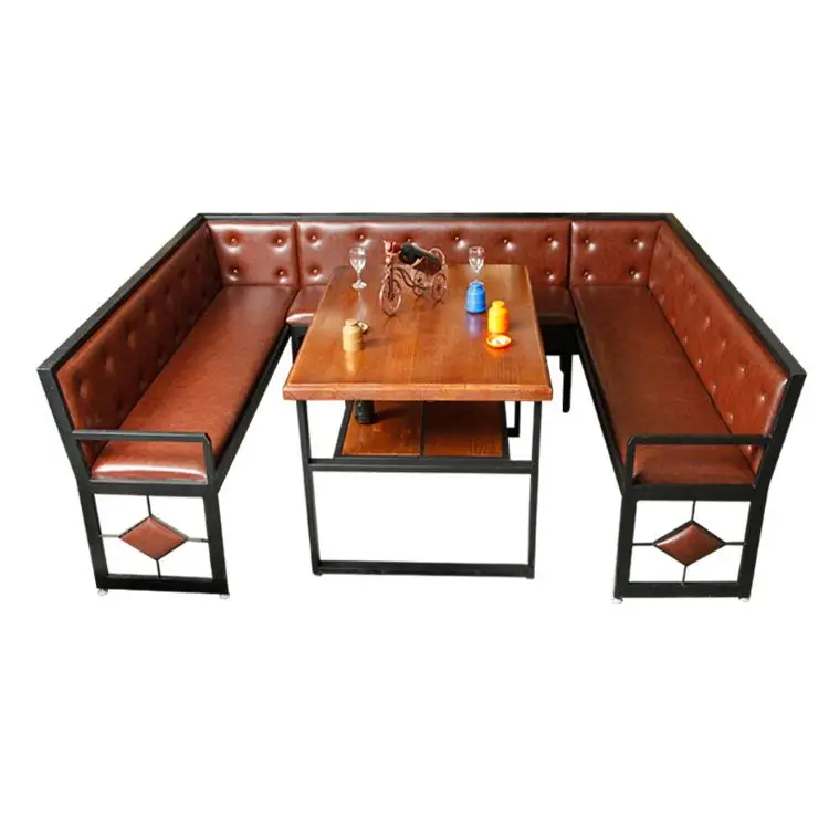 China Factory Direct Wholesale dining room set Black Industrial Style Dining table set iron seat dinner table with Leather Chair