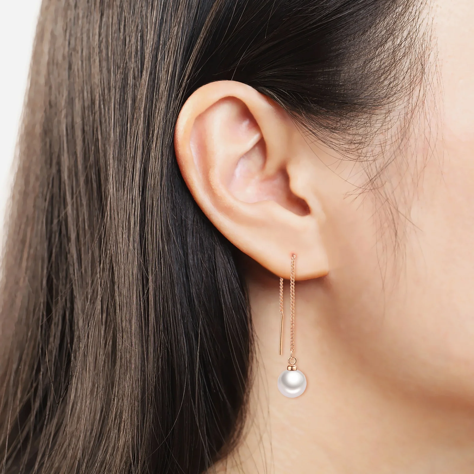 Hot-sale New Sweet Style Ear Line Long Chain Imitation Pearl Earrings for Women Bridal E033-M