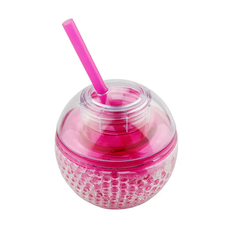BPA FREE portable 320ml fancy kids gift AS plastic ball shaped double wall freezer gel water bottle with straw