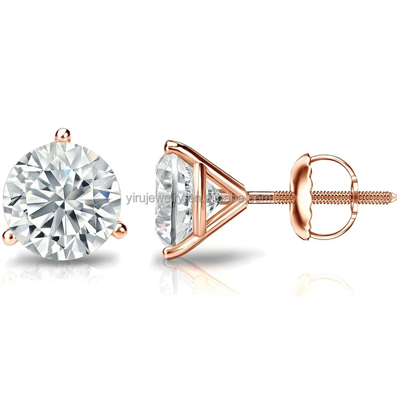 IGI Certified 1/4 to 5 Carat Lab Grown Diamond Round Stud Women Earrings 3-Prong Martini Set Round Cut Screw Back