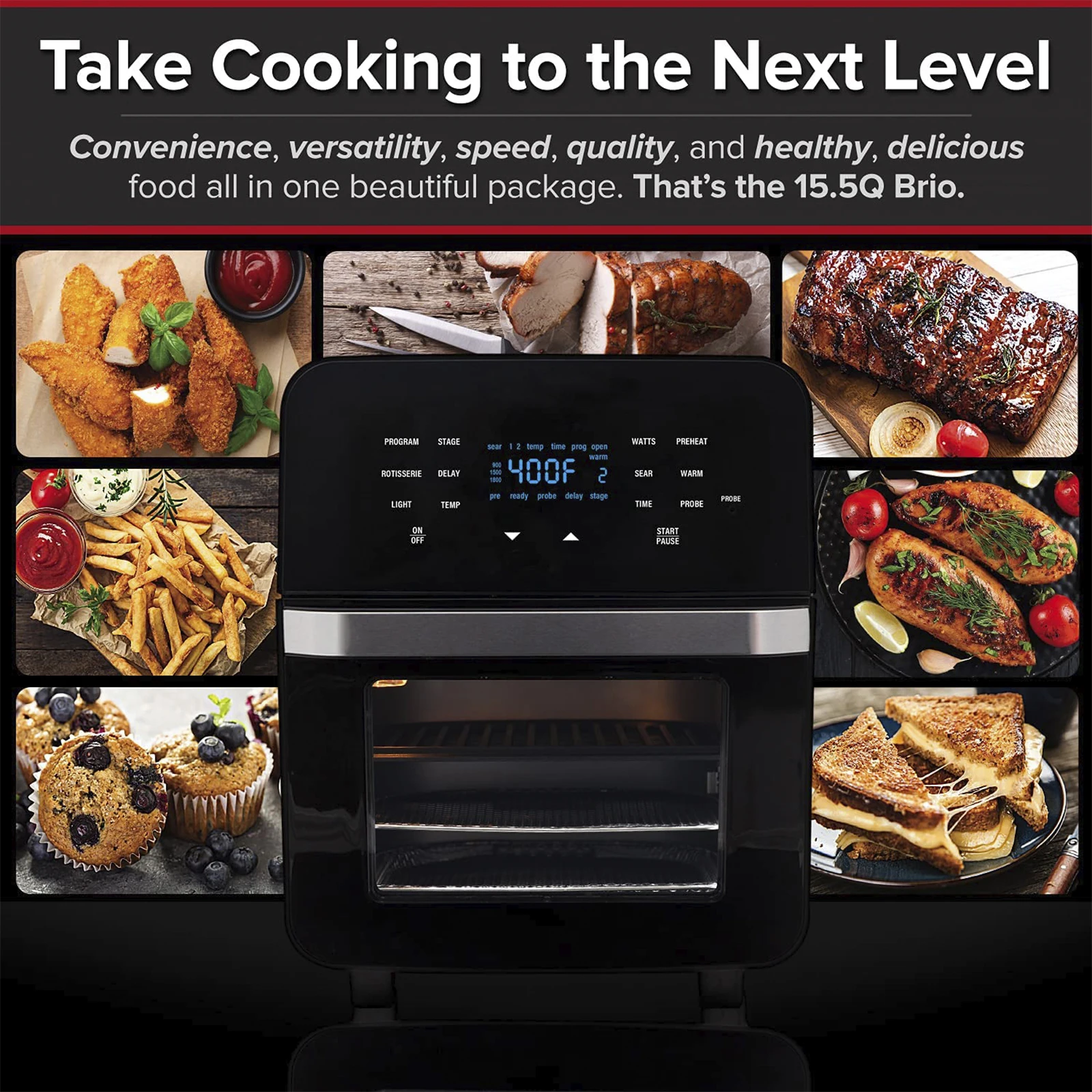Dreeko 15.5Qt Air Fryer roster Oven X-Large Family Size Powerful 1800W 4 Rack Positions 100 Presets & 50 Memory