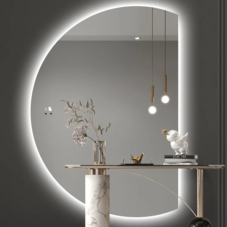 High quality half moon shape backlit LED  mirror Decorative Wall Mirror for hotel home decor