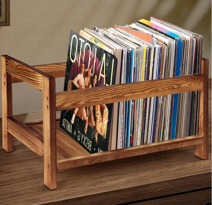 Vinyl Record Storage Organizer Fits 7-12 Albums DVD CD Ideal Retro Home Decor Player Wooden Box Magazine File Holder Crate Racks