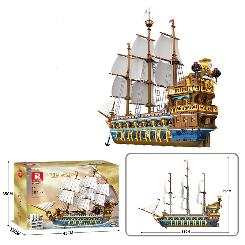 The Royal Fleet Ship Bricks Sail Boats (3162pcs) Big Boat Model Blocks Moc Building Block Flagship Large Pirate Toys