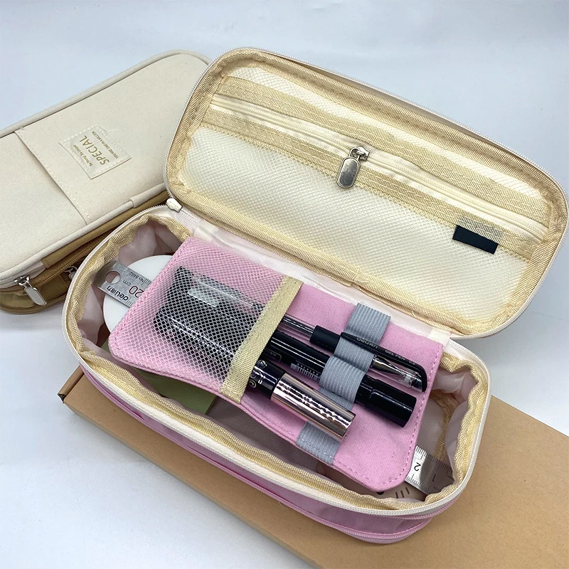 customs color canvas large capacity multifunction portable pencil box pencil case for Office College School