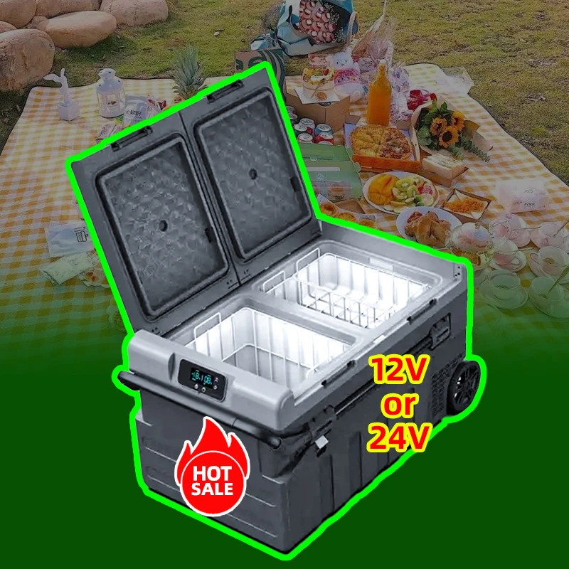 Portable Camping Electric Cooler Box Refrigerator Car Fridge 75l AC DC 12v 240v 110v Pull rod roller