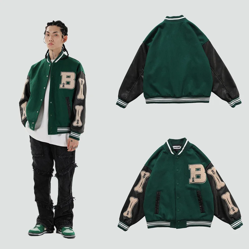 YAJIANUO Unisex Mens Baseball Jackets Outdoor Leather Sleeves Varsity Jackets Street Custom Letterman Jacket
