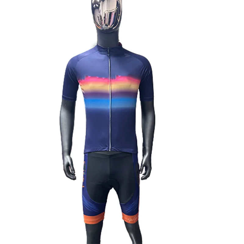 Oem/Odm Seamless Breathable Sublimated Camouflage Print Bicycle Clothing Short Sleeve Cycling Two Pieces Set For  Men