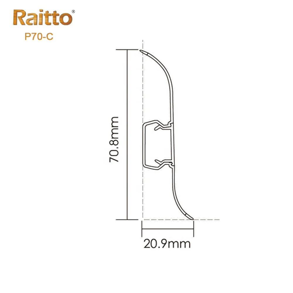 P70-C, RAITTO 70mm Plastic Plinth PVC Skirting Board Rigid PVC Trunking Skirting