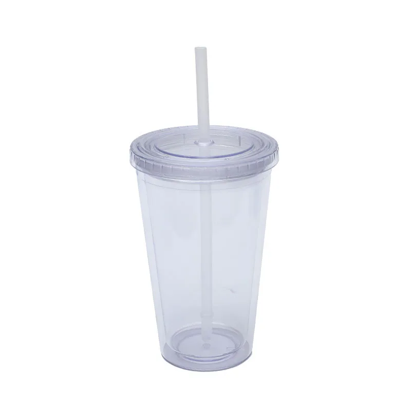 Hot Selling 16Oz Bpa Free Kids Man Woman Colored Double Wall Outdoor Drinking Plastic Acrylic Water Bottles Cups With Wide Straw