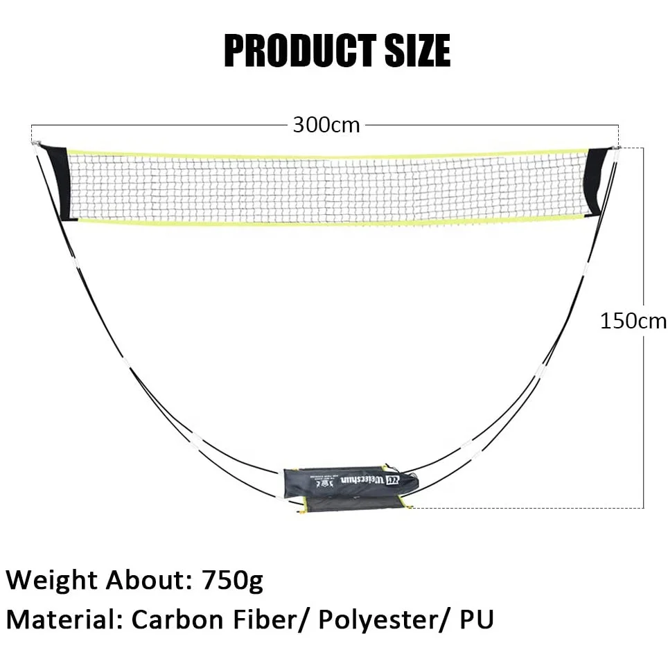  Selt Auto Easy Stand Badminton Net with Carry Bag Pole . Portable Foldable Wide Volleyball