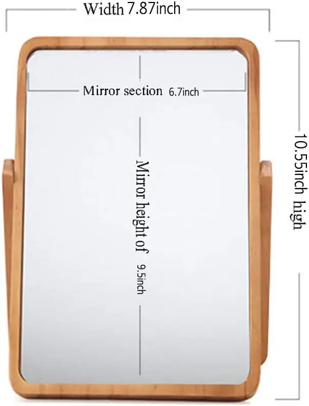 Desk Makeup Mirrors with Wood - Rectangle Wall-Mounted Mirrors Table Mirrors for Living Room Bedroom Birthday Gifts