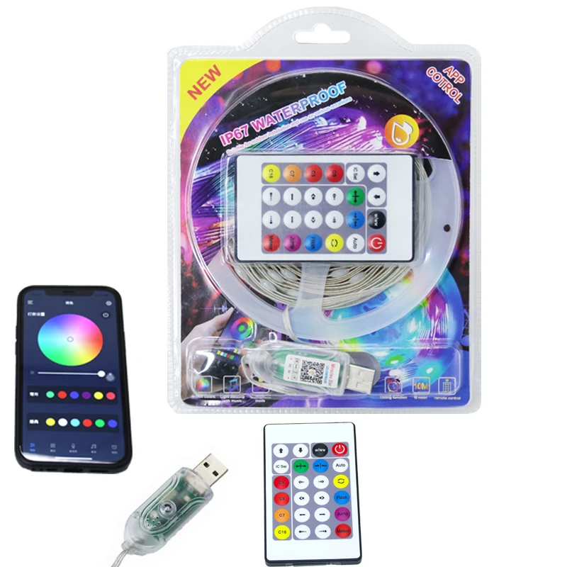 10m 32.8ft Waterproof 5V USB Powered Smart Blue tooth App 24 Keys Remote Dream Color RGBIC Outdoor Wedding LED String Lights