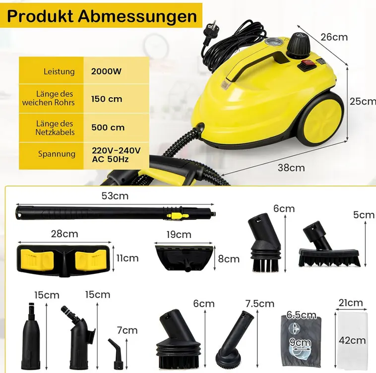 Steam Cleaner 2000W Multipurpose Steam Cleaner for Home Use 5.0 BAR High-Pressure Steam Cleaner Machine for Car