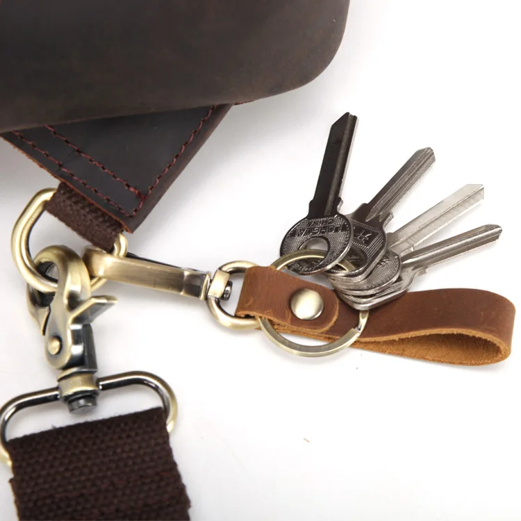 Vintage Leather Gift Custom Embossed Logo Key Chain Key Ring Real Crazy Horse Leather Carabiner Armband Keychain