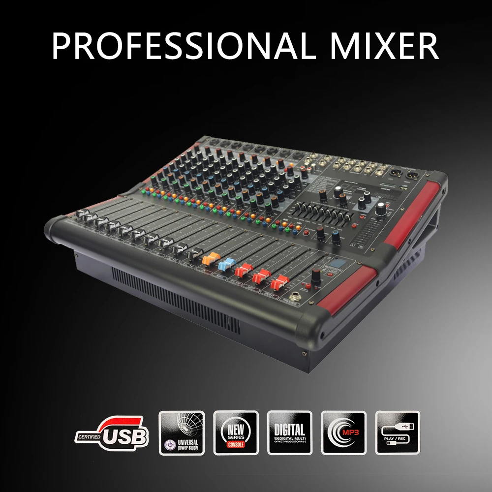 GB12D 12 channel 99 DSP power mixer effect sound console professional digital echo mixer power amplifier