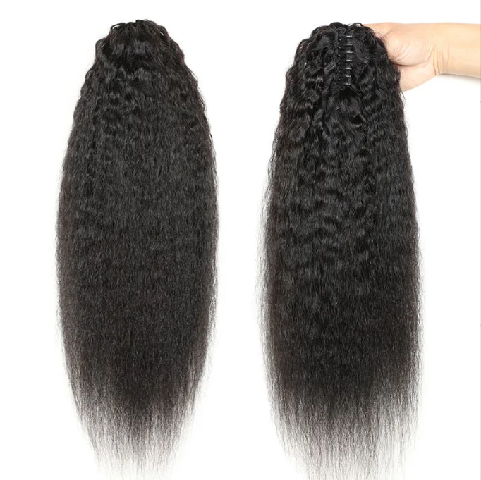 Wholesale Black Brazilian Kinky straight Clip In Human Hair Claw for Women Factory Price Hairpiece Clip In Ponytail Extension