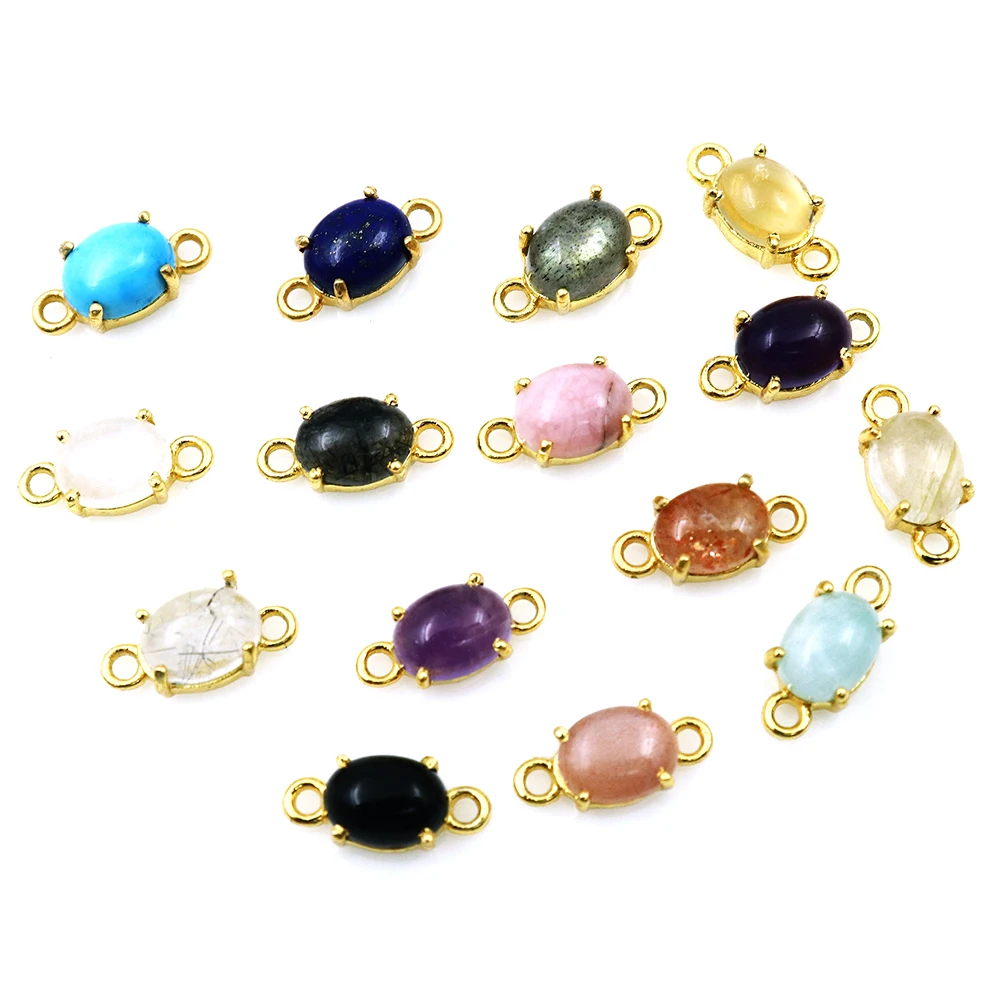 Brass 24k Gold Plated Gemstone Double Bail Cabochon Diy Charm Connectors Bracelet Necklace for Women and Girls Wholesale Jewelry