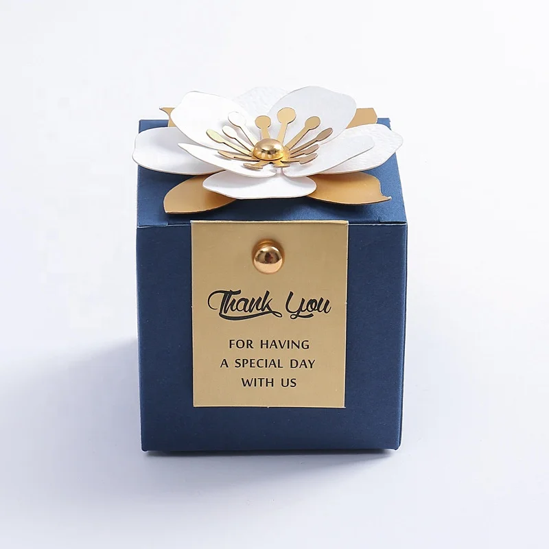 High Grade DIY Personalized 2.5 Inch Green Square Paper Birthday Party Wedding Favor Thank You Candy Box with Flower Decor