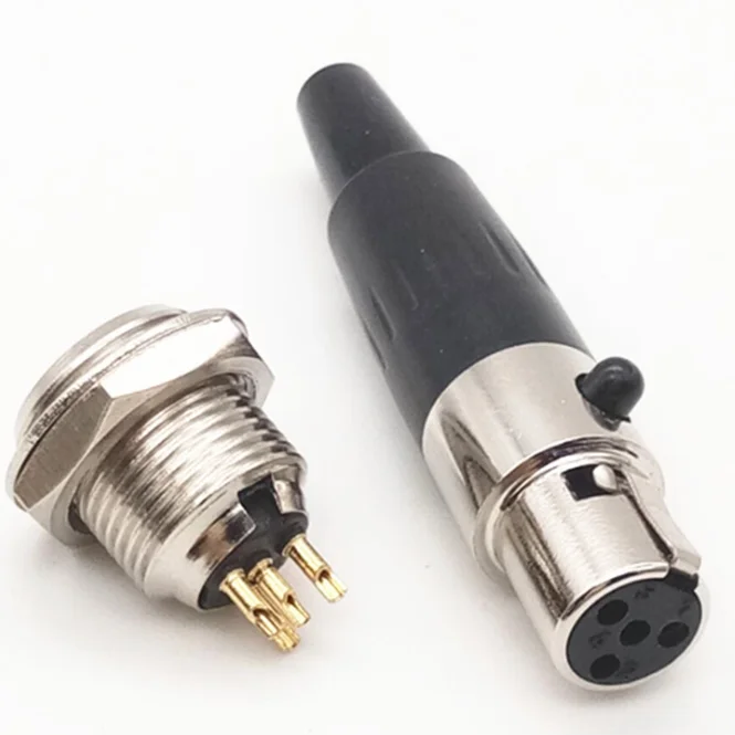 Mini male XLR 4Pins Plug panel mount with female 4 pin mini XLR female jack audio connectors