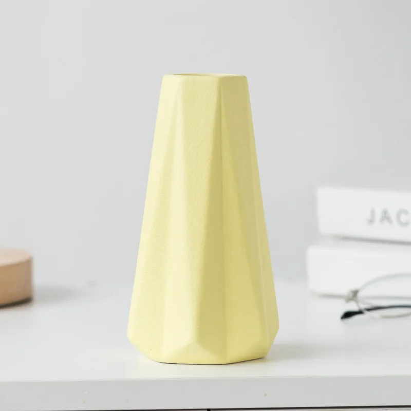 
Rough Pottery Diamond Origami Ceramic Vase Wide Mouth Morandi Simple Modern Living Room TV Cabinet Home Furnishings 