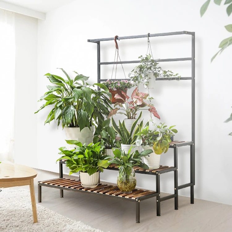 3 Tier Hanging Plant Stand Ladder Tall Plant Shelves Metal Shelf Flower Display Stand