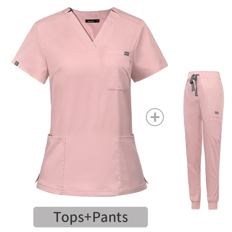 Custom Scrubs Hospital Uniforms Medic Scrubs Nurse Short Sleeve Top Joggers Scrubs Suit Spa Wear Stretch Slim Fit Nurse Uniform