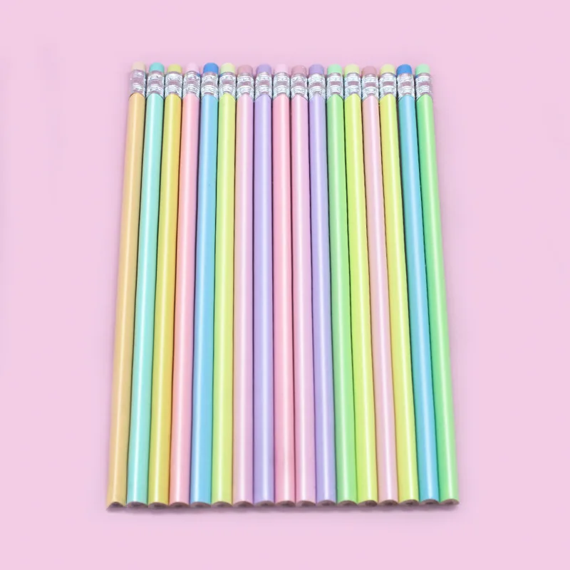 Pencil Wholesale Macaron Triangle rod Bright basswood with eraser head sketch drawing pen Learning stationery hb pencil