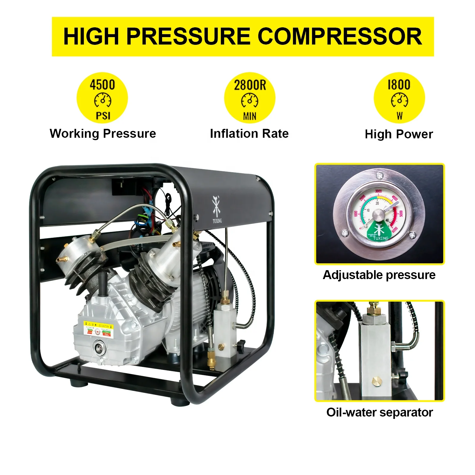 TUXING Auto Stop 4500psi 300bar 30mpa High Pressure Electric Air Compressor Pump for Scuba