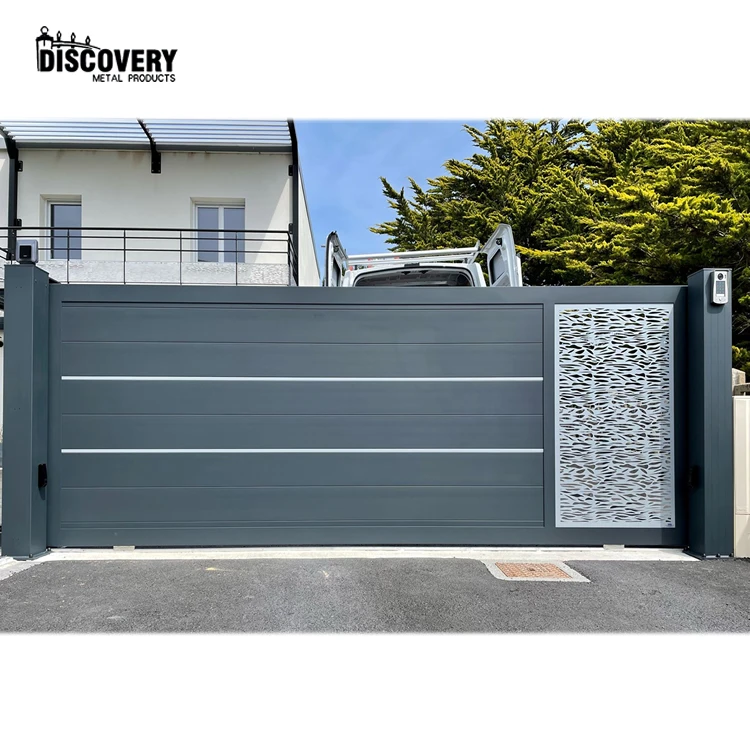 Modern aluminium louver main door gates house villa external front entry automated sliding aluminum fence gate designs