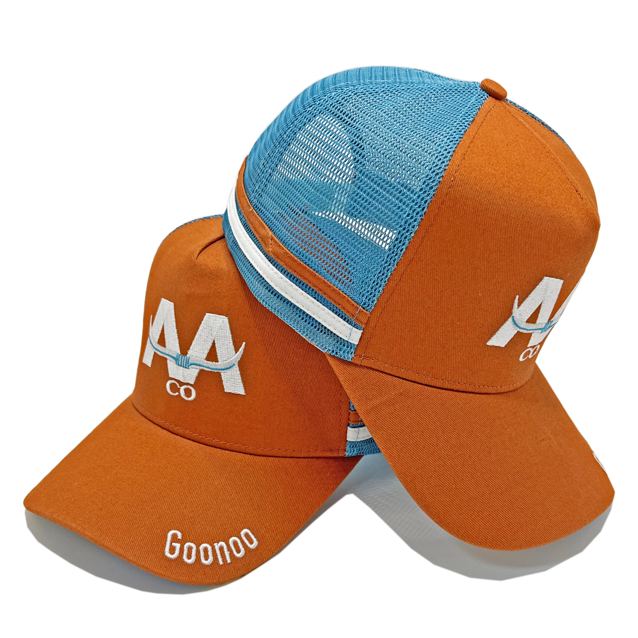 Custom Quality Australia Country 5 Panel High Profile Striped Caps Embroidery Patch Logo Mesh Trucker Hat With Two Side Stripes