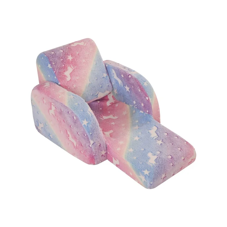 3-in-1 Convertible Flip Open Toddler Couch, Comfy Lounger for Nap Play Sleep, Velvet Fabric